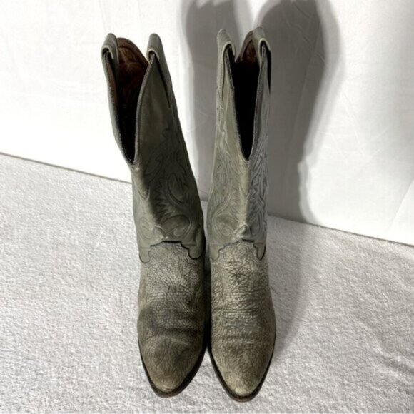 Vintage Grey Green Leather Pointed Toe Cowboy Boots 8.5 - Picture 8 of 16